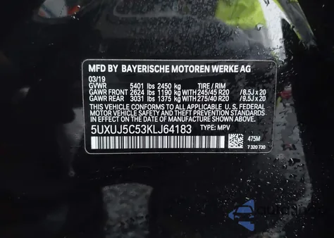 2019 BMW X4 M40I z USA, uszkodzony, nr VIN 5UXUJ5C53KLJ64183